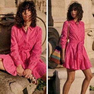 Sezane Pink Eyelet Dress